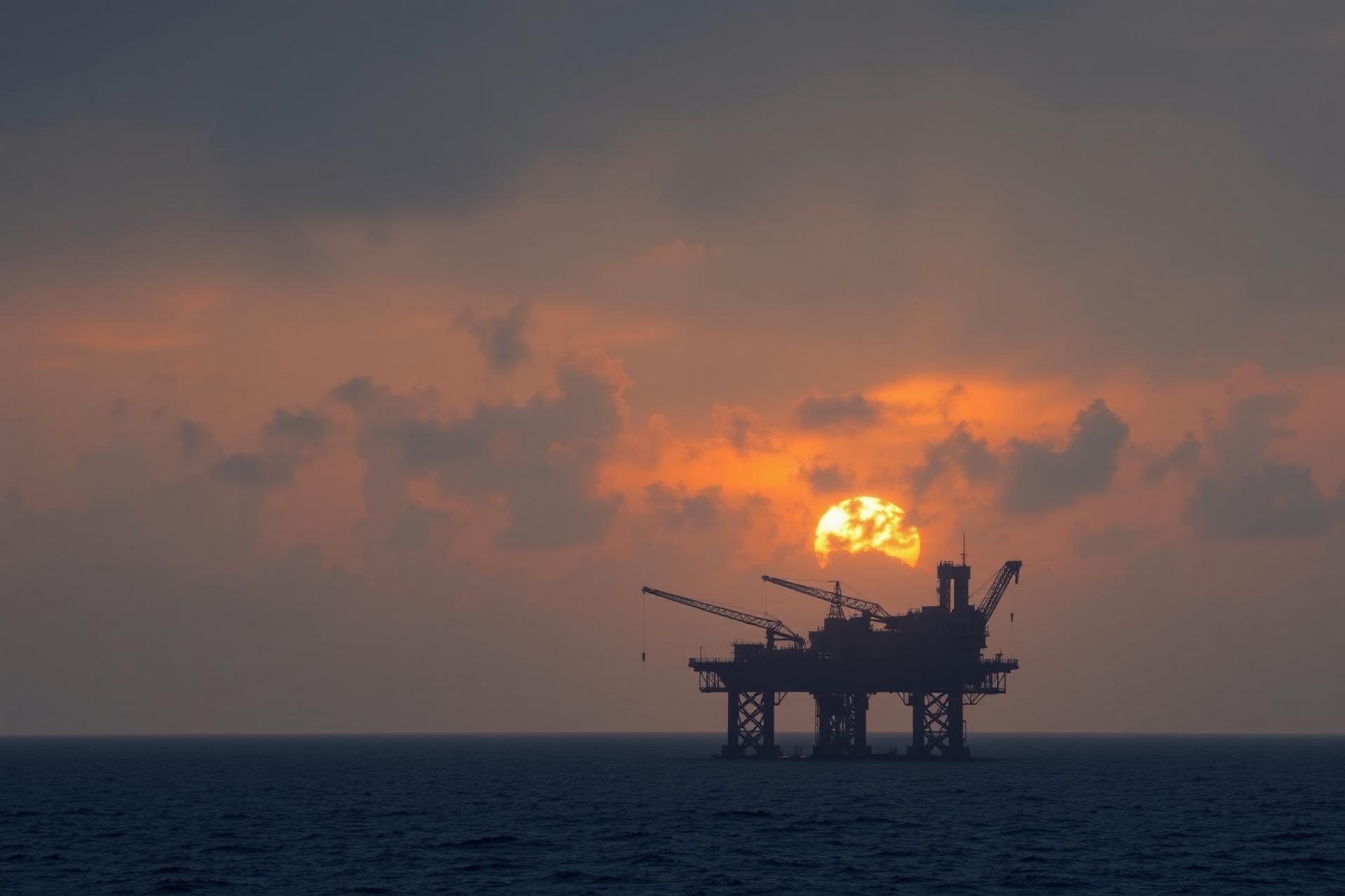 Offshore platform at golden hour